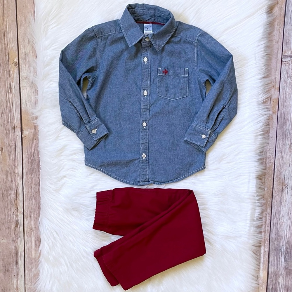 Carter’s Button Down Shirt And Pants Set Size 4T